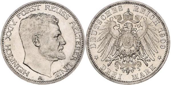 3 Mark Reuss-Greiz (1778 - 1918) Argento Enrico XXIV di Reuss-Greiz