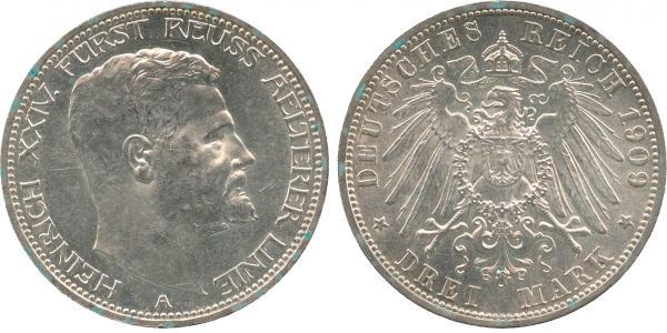 3 Mark Reuss-Greiz (1778 - 1918) Argento Enrico XXIV di Reuss-Greiz