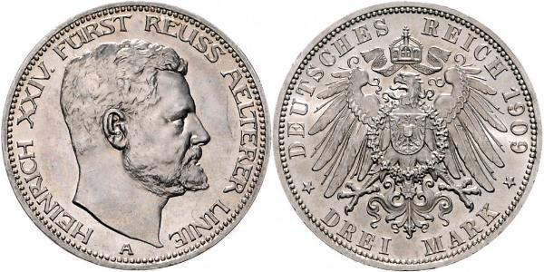 3 Mark Reuss-Greiz (1778 - 1918) Argento Enrico XXIV di Reuss-Greiz