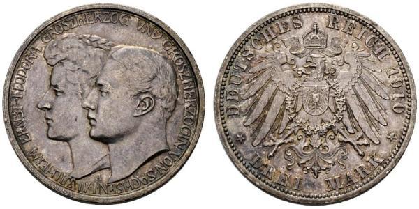 3 Mark Sassonia-Weimar-Eisenach (1809 - 1918) Argento Guglielmo Ernesto di Sassonia-Weimar-Eisenach