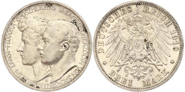 3 Mark Sassonia-Weimar-Eisenach (1809 - 1918) Argento Guglielmo Ernesto di Sassonia-Weimar-Eisenach