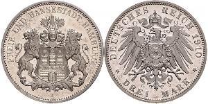 3 Mark Stati federali della Germania / Amburgo Argento 