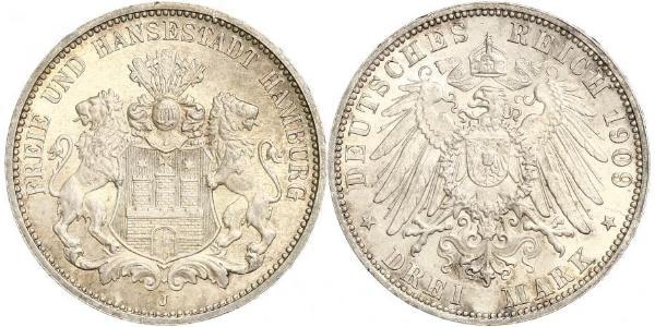 3 Mark Stati federali della Germania / Amburgo Argento 