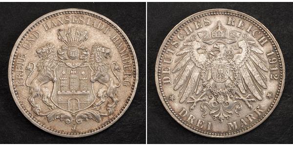 3 Mark Stati federali della Germania / Amburgo Argento 