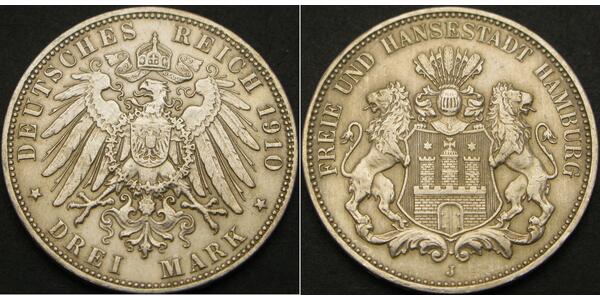 3 Mark Stati federali della Germania / Amburgo Argento 