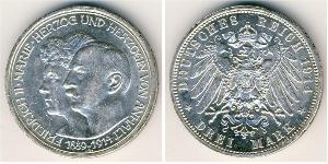 3 Mark Anhalt-Dessau (1603 -1863) Plata Federico II de Anhalt(1856 – 1918)