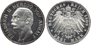 3 Mark Anhalt-Dessau (1603 -1863) Plata Federico II de Anhalt(1856 – 1918)