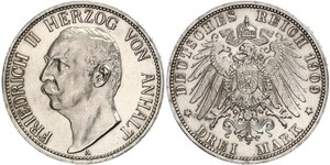 3 Mark Anhalt-Dessau (1603 -1863) Plata Federico II de Anhalt(1856 – 1918)