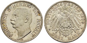 3 Mark Anhalt-Dessau (1603 -1863) Plata Federico II de Anhalt(1856 – 1918)