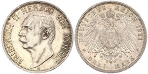 3 Mark Anhalt-Dessau (1603 -1863) Plata Federico II de Anhalt(1856 – 1918)