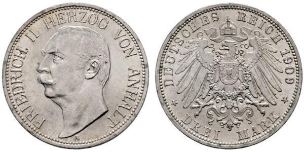 3 Mark Anhalt-Dessau (1603 -1863) Plata Federico II de Anhalt(1856 – 1918)