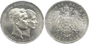 3 Mark Ducado de Brunswick (1815 - 1918) Plata Ernesto Augusto III de Hannover (1887 - 1953)