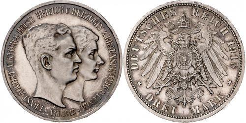 3 Mark Ducado de Brunswick (1815 - 1918) Plata Ernesto Augusto III de Hannover (1887 - 1953)