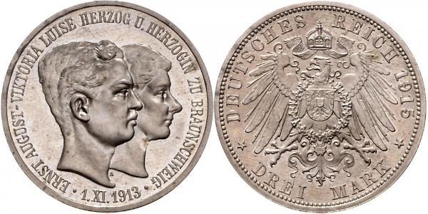 3 Mark Ducado de Brunswick (1815 - 1918) Plata Ernesto Augusto III de Hannover (1887 - 1953)