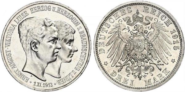 3 Mark Ducado de Brunswick (1815 - 1918) Plata Ernesto Augusto III de Hannover (1887 - 1953)