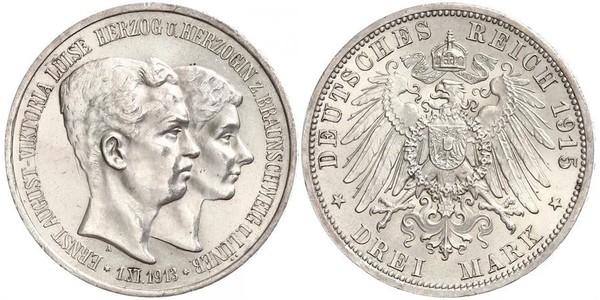 3 Mark Ducado de Brunswick (1815 - 1918) Plata Ernesto Augusto III de Hannover (1887 - 1953)