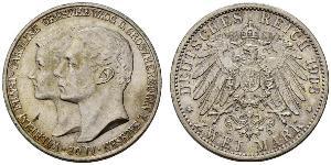 3 Mark Ducado de Sajonia-Weimar-Eisenach (1809 - 1918) Plata Guillermo Ernesto de Sajonia-Weimar-Eisenach