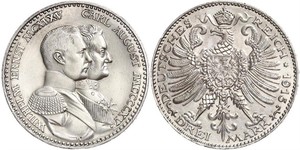 3 Mark Ducado de Sajonia-Weimar-Eisenach (1809 - 1918) Plata Guillermo Ernesto de Sajonia-Weimar-Eisenach