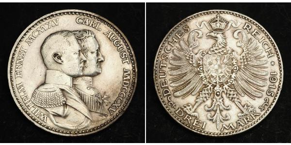 3 Mark Ducado de Sajonia-Weimar-Eisenach (1809 - 1918) Plata Guillermo Ernesto de Sajonia-Weimar-Eisenach