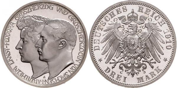 3 Mark Ducado de Sajonia-Weimar-Eisenach (1809 - 1918) Plata Guillermo Ernesto de Sajonia-Weimar-Eisenach