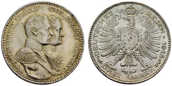 3 Mark Ducado de Sajonia-Weimar-Eisenach (1809 - 1918) Plata Guillermo Ernesto de Sajonia-Weimar-Eisenach