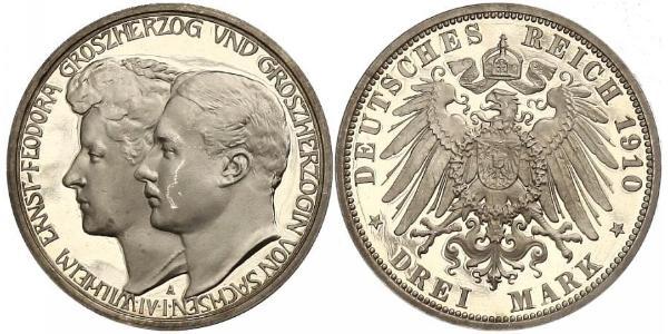 3 Mark Ducado de Sajonia-Weimar-Eisenach (1809 - 1918) Plata Guillermo Ernesto de Sajonia-Weimar-Eisenach