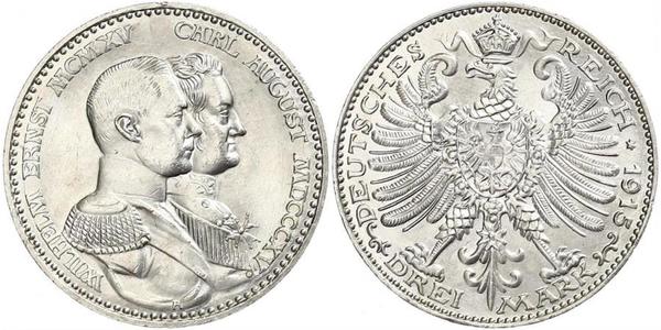 3 Mark Ducado de Sajonia-Weimar-Eisenach (1809 - 1918) Plata Guillermo Ernesto de Sajonia-Weimar-Eisenach