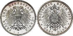 3 Mark Free City of Lübeck Plata 