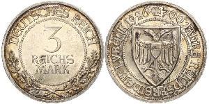 3 Mark Free City of Lübeck Plata 