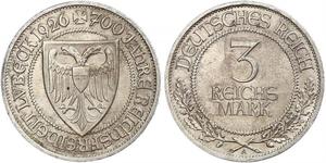 3 Mark Free City of Lübeck Plata 