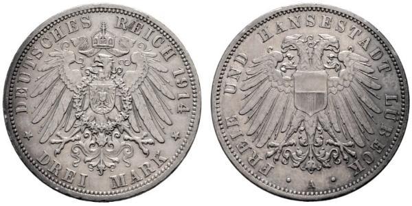 3 Mark Free City of Lübeck Plata 