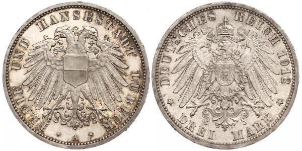 3 Mark Free City of Lübeck Plata 