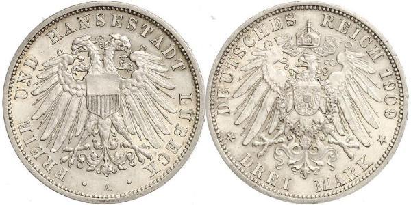 3 Mark Free City of Lübeck Plata 