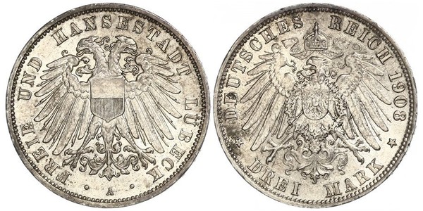 3 Mark Free City of Lübeck Plata 