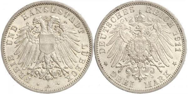3 Mark Free City of Lübeck Plata 