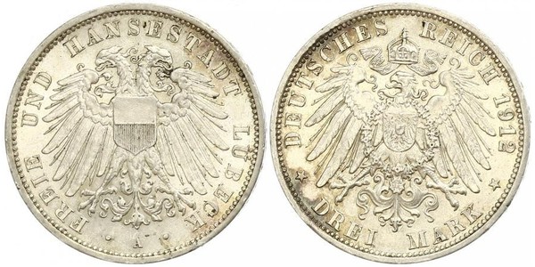 3 Mark Free City of Lübeck Plata 
