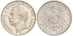 3 Mark Gran Ducado de Baden (1806-1918) Plata Federico II de Baden (1857 - 1928)