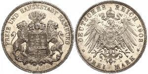 3 Mark Hamburgo / States of Germany Plata 