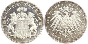 3 Mark Hamburgo / States of Germany Plata 