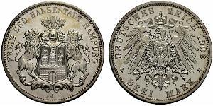 3 Mark Hamburgo / States of Germany Plata 