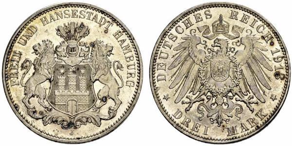 3 Mark Hamburgo / States of Germany Plata 