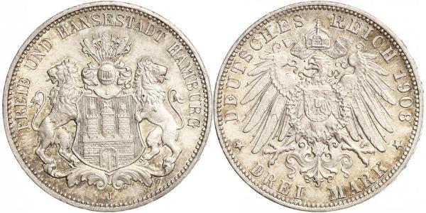3 Mark Hamburgo / States of Germany Plata 