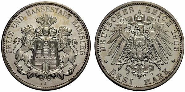 3 Mark Hamburgo / States of Germany Plata 