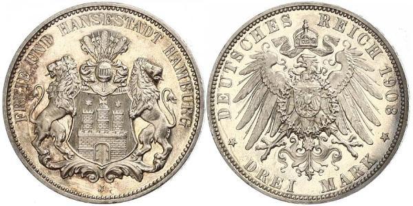 3 Mark Hamburgo / States of Germany Plata 