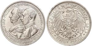 3 Mark Imperio alemán (1871-1918) Plata Frederick Francis IV, Grand Duke of Mecklenburg (1882 - 1945)