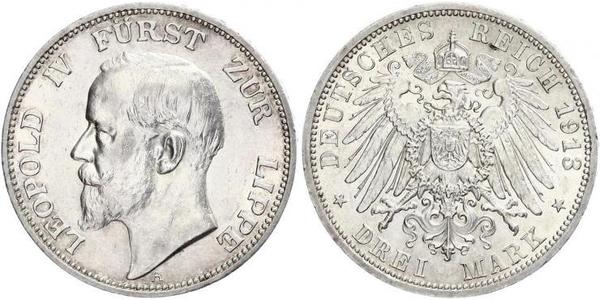 3 Mark Principado de Lippe (1123 - 1918) Plata Leopoldo IV de Lippe