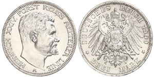 3 Mark Principado de Reuss (línea mayor) (1778 - 1918) Plata Enrique XXIV de Reuss-Greiz