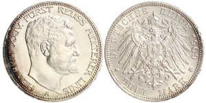 3 Mark Principado de Reuss (línea mayor) (1778 - 1918) Plata Enrique XXIV de Reuss-Greiz