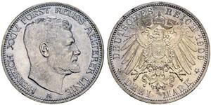 3 Mark Principado de Reuss (línea mayor) (1778 - 1918) Plata Enrique XXIV de Reuss-Greiz