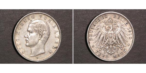 3 Mark Reino de Baviera (1806 - 1918) Plata Otón I de Baviera(1848 – 1916)